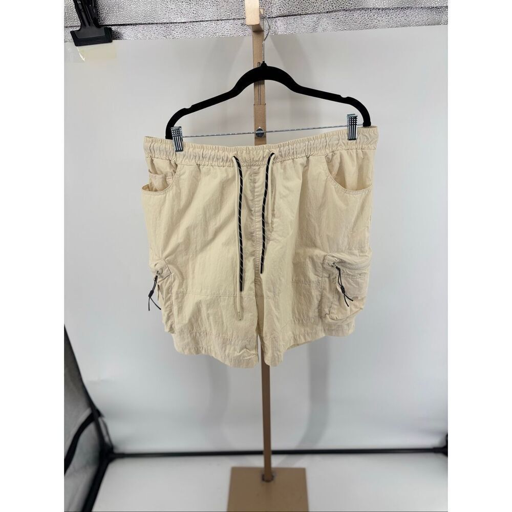 Smoke Rise Cargo Shorts Mens 2XL Beige Elastic Waist Multiple Pockets